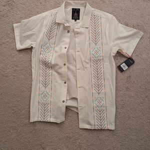 Roark Mens small short sleeve button down in bone with patterns NWT